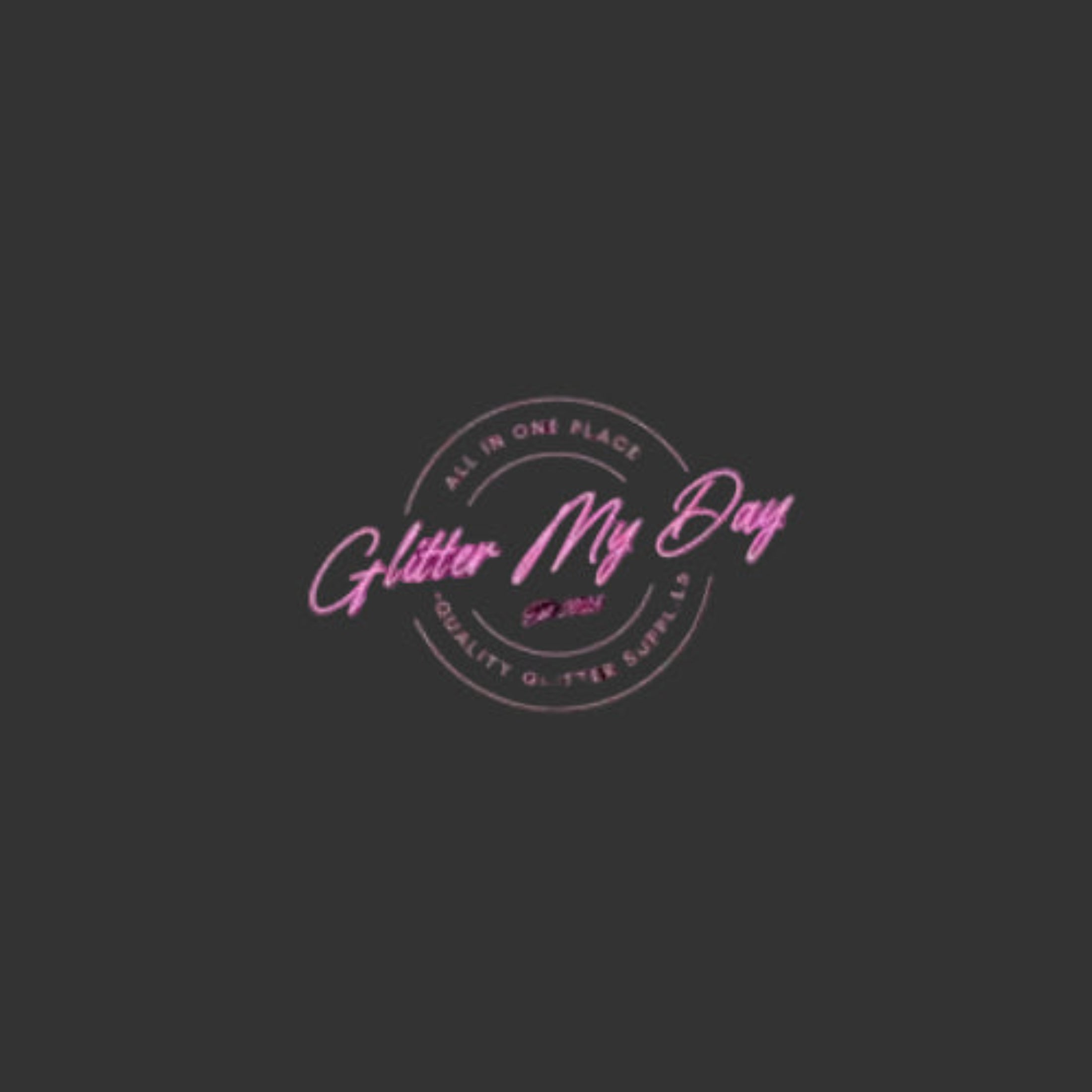 Neon sign with 'Glitter My Day' logo on a black background